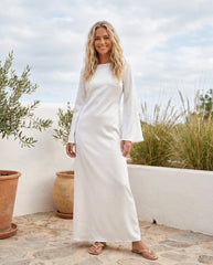 Women's Satin Bell-Sleeve Maxi Dress | Elegant Boat-Neck Evening Gown