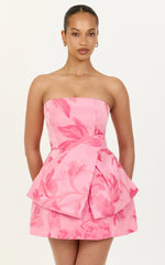 Violetta Mini Dress - Strapless Bow Detail Tulip Dress in Pink