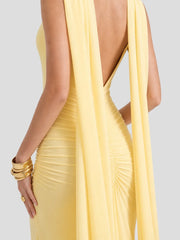 Boat-Neck Maxi Dress With Cape-Sleeves