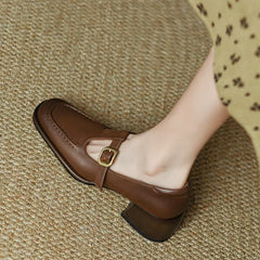 Women's T-Strap Mary Jane Shoes | Square Toe Low Block Heels