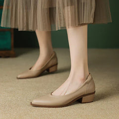 Women's Pointed Toe Block Heel Pumps | Slip On Mid Heel Shoes