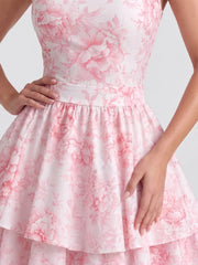 Floral Halterneck Back Bow Mini Dress
