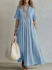 Women's Pleated Flowy Midi Dress | Elegant Lightweight Summer Dress