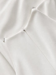 White Pearl Embellished Halter A-Line Midi Dress