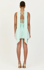 Arin Mini Dress - Satin Contrast Dress With Draped Neck Scarf in Mint