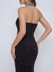 Hand-Embellished Halter-Neck Maxi Dress