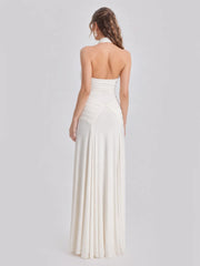 Open Back Pleated Halter Maxi Gown