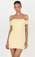 Lena Mini Dress - Off Shoulder Bodycon Dress in Lemon