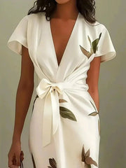Wrap Style Midi Dress | Floral Print Summer Dress | Elegant Flattering Design