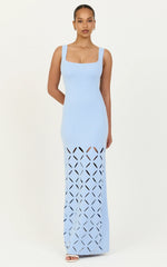 Sabrina Maxi Dress - Scoop Neck Laser Cut Dress in Blue