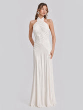 Open Back Pleated Halter Maxi Gown