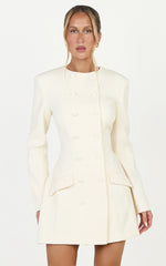 Charlotte Mini Dress - Double Breasted Long Sleeve Dress in Cream