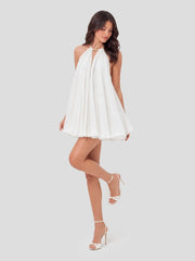 Gold-tone Clasp Keyhole Halterneck Mini Dress
