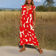 Women's Printed Flowing Maxi Dress | Airy Feminine V-Neck Dress