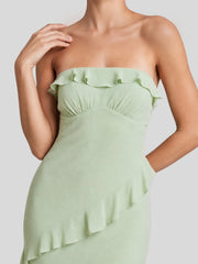 Ruffle Cutout Strapless Maxi Dress