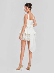 Lace Mini Dress with Detachable Bow Back