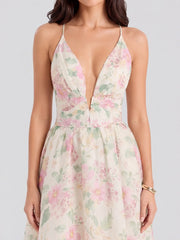 Watercolor Floral Plunge Midi Dress