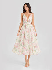 Watercolor Floral Plunge Midi Dress