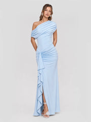 One Shoulder Maxi Dress with Draped-Detailing