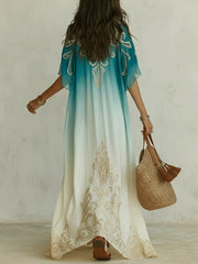 Women's Ombre Kaftan Maxi Dress | Flowing Boho V-Neck Maxi Dress