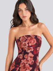 Strapless Dark Floral High Slit Maxi Dress