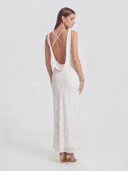 Backless Jacquard Maxi Dress