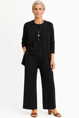 Women's Three-Piece Cardigan Set | Longline Open-Front Wide-Leg Pants Set