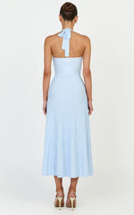 Candace Midi Dress - Halter Neck Ribbed Knit Dress in Baby Blue