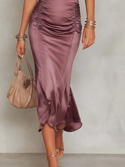 Vintage Square Lace Neck  Ruched Fishtail Midi Dress