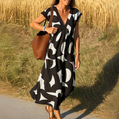 Women's Printed Flowing Maxi Dress | Airy Feminine V-Neck Dress