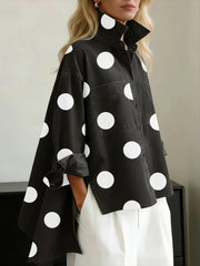 Women's Polka Dot Denim Shirt | Oversized Relaxed Button-Down Shirt