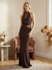 Chiffon And Lace Halter Maxi Dress
