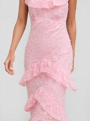 Tiered Ruffle Hem Jacquard Maxi Dress