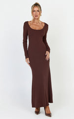 Gabriella Maxi Dress - Long Sleeve Scoop Neck Dress in Chocolate