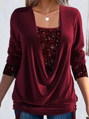 Women's Sequin Knit Blouse | Elegant Long-Sleeve Casual Top