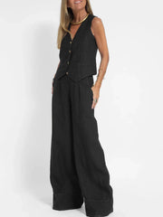 Women's Sleeveless Vest & Wide-Leg Pants Set | Tailored Two-Piece Suit