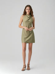 Sleek Bias-Cut Satin Halterneck Mini Dress
