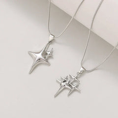 Women's Stainless Steel Star Pendant Necklace Duo | Layered Minimalist Star Necklaces
