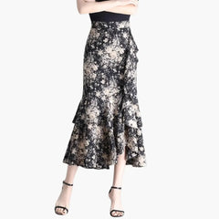 Women's Printed Midi Skirt | Straight-Cut Side-Split Summer Skirt
