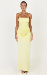 Phoebe Maxi Dress - Strapless Structured Bodice Drape Skirt Dress in Lemon