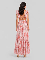 Watercolor Floral Cut-out Maxi Dress