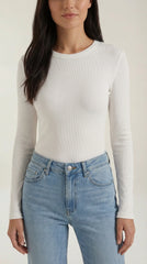 Women's Ribbed Long-Sleeve Fitted T-Shirt | Soft Round-Neck Layering Top