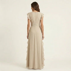 Women's Ruffle Wrap Maxi Dress | Elegant Silky V-Neck Layered-Sleeve Gown