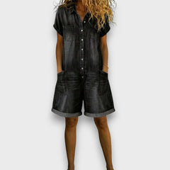 Women's Vintage Denim-Look Jumpsuit | Casual Relaxed-Fit Jumpsuit