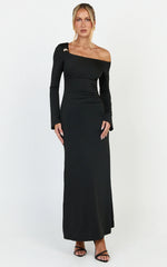 Daisy Maxi Dress - Long Sleeve Gold Hardware Detail Maxi Dress in Black