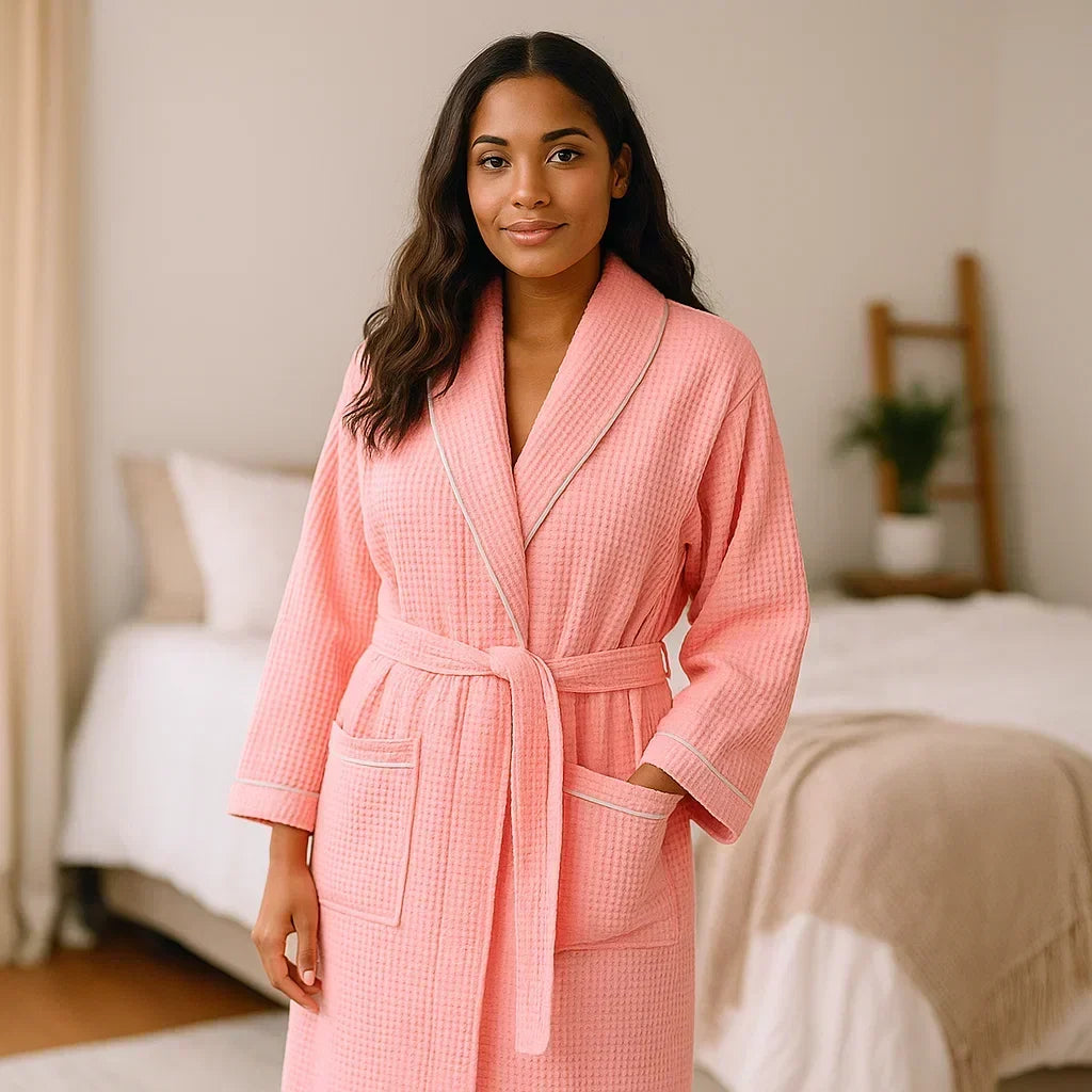 Women's Waffle Cotton Robe | Soft Absorbent Lounge Bathrobe