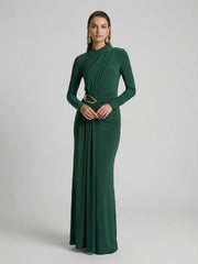 High-Neck Maxi Dress With Gathered-Detail
