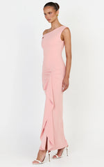 Alba Maxi Dress - Off Shoulder Waterfall Sash Dress in Pink