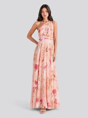 Bouquet Floral A-Line One Shoulder Chiffon Dress