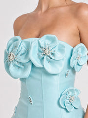 Strapless 3D Floral Corset Bodycon Mini Dress